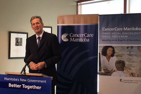 Premier Brian Pallister announces an additional $4 million in funding to support the provision of cancer drugs for patients across the province.
